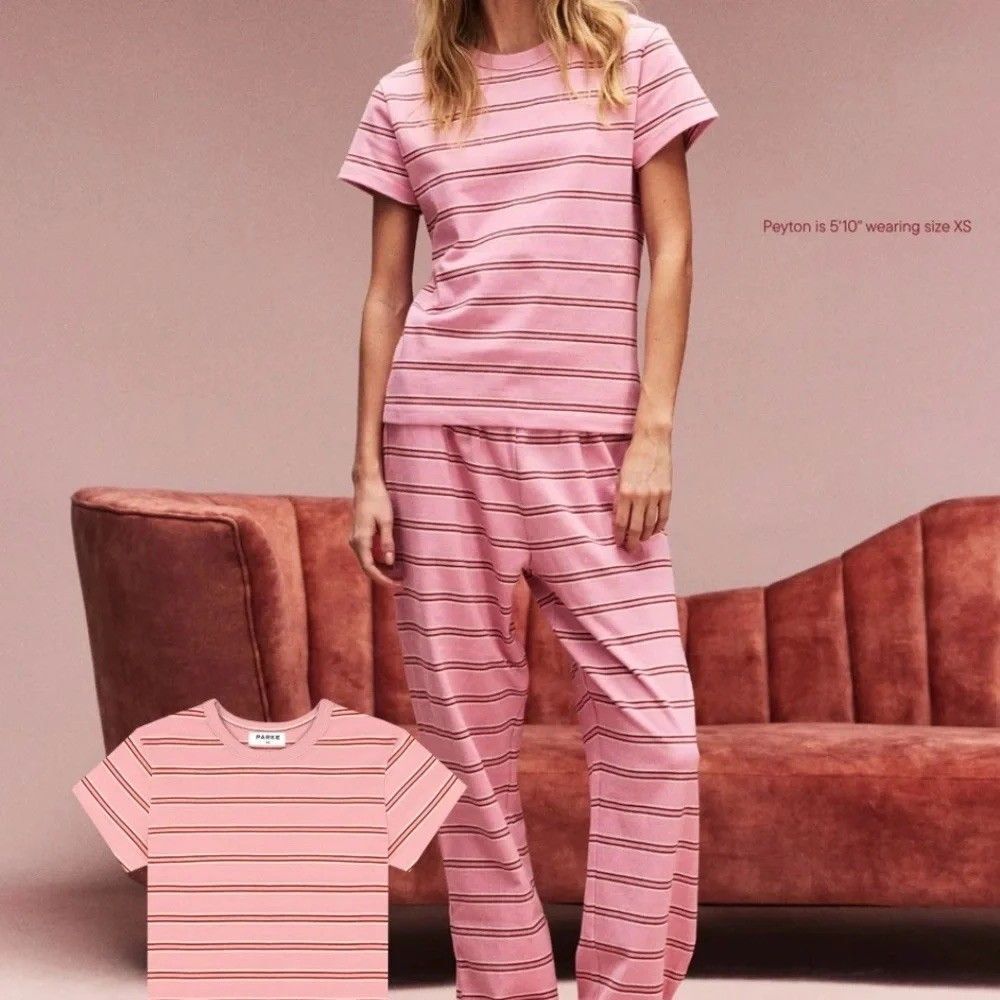 Parke Boxer Sweatpants XL Pink Sweetheart Stripe Wide Leg Elastic Valentine